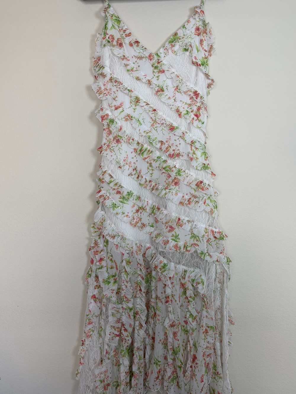 Altard state White and Green Ruffle Slip Dress